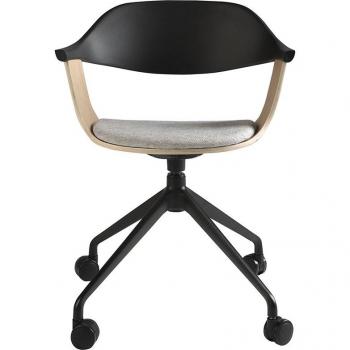 Silla de oficina giratoria ANGEL CERDÁ 4130C, tela gris claro y PVC negro, dimensiones 59 x 50 x 76 cm