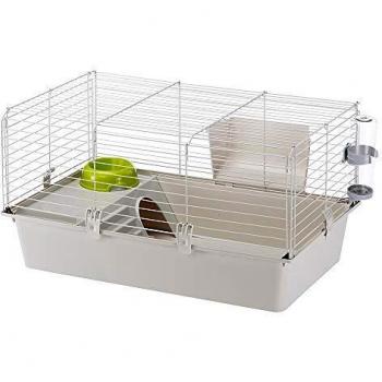 Ferplast Cavie 80 Cage Spacieuse, Système de Fermeture Sécurité, Accessoires Inclus, en Métal Vernis Gris et Plastique pour Cochons d'inde, 77 x 48 x 42 cm