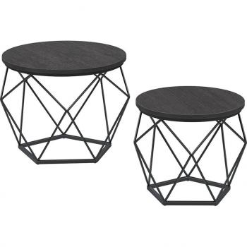 Table basse ronde avec plateau amovible en bois effet noir et structure en acier noir