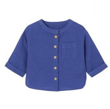 Muslin Long-Sleeve Baby Shirt with Stand Collar