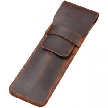 Handmade Brown Leather Pen Holder - Protective Sleeve for Fountain and Ballpoint Pens, Ideal for Office and College