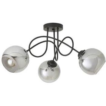 Malcolm 3-Way Matte Black Twisted Ceiling Light with Smoked Glass Globes