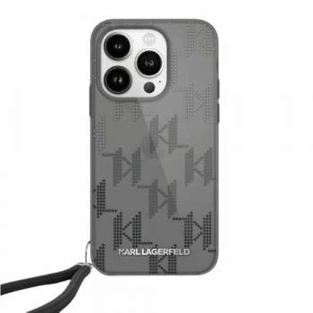 Custodia rigida Karl Lagerfeld IML Mono KL Pattern per iPhone 15 Pro Max 6.7 - Nera con cordino