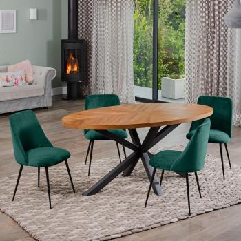 Dossena Green Oval Dining Table Set with 4 Morandi Velvet Chairs