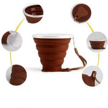 Tasse de voyage portable en silicone 270ML avec couvercle, gobelet pliable et rétractable pour café et eau