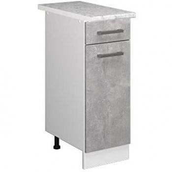 Mobiletto basso universale R-Line, Calcestruzzo, 30 cm con cassetto e piano di lavoro