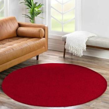 Tapis Rond Uni Minimaliste Rouge 160x160cm à Poils Courts et Entretien Facile