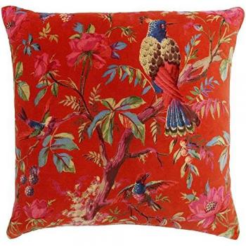 Paradise Tropical Velvet Filled Cushion - Orange 50cm x 50cm with Colorful Bird Print