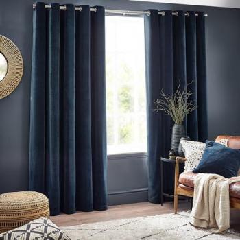 Loft Living Heavy Chenille Velvet Eyelet Curtains Navy 117cm Width x 183cm Drop