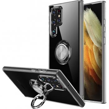 KEYSION Clear Soft Silicone Ring Stand Case for Samsung S22 Ultra 5G