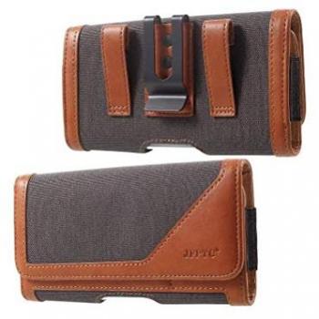Funda Cinturón Horizontal de Textil y Piel con Clip Metálico para LG Q Stylus (2019) - Marrón