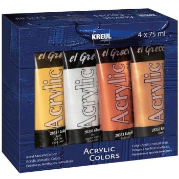 KREUL El Greco Metallic Acrylfarben-Set mit 4 Farben à 75 ml