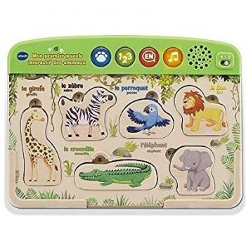 VTech – Mon Premier Puzzle Interactif des Animaux, Jouet en Bois – 18 Mois/3 Ans – Version FR