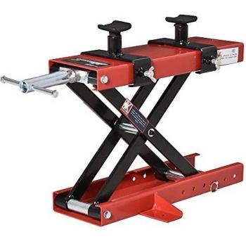 DURHAND Plataforma Elevadora para Motocicletas Carga Máxima 500 kg con Altura Ajustable de 19-53 cm Soporte de Moto para Aparcar o Reparar Taller Garaje Negro y Rojo