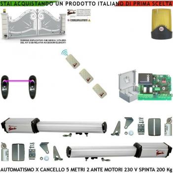 Cancello Elettrico Securvera 5 Metri 2 Ante Motori Elettromeccanici 230V Spinta 200 Kg Kit Completo
