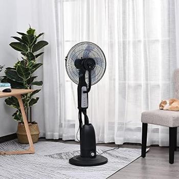 HOMCOM Ventilador Nebulizador 90W de Pie Oscilante y Silencioso con 3 Velocidad y 5 Aspas Ruedas Tanque de 2,8 L Ø44,5x120 cm Negro