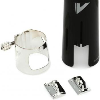 Ligature Optimum Vandoren en plastique pour clarinette basse avec couvre-bec, finition argentée