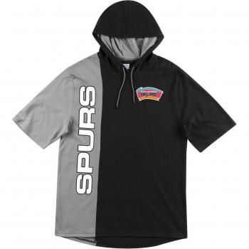 Mitchell & Ness San Antonio Spurs Split Kurzarm-Kapuzenpulli für Herren - Schwarz, Größe XS