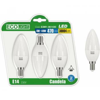 Kit 3 Lampadine LED Oliva E14 EcoLight - 8W 6400K Fredda