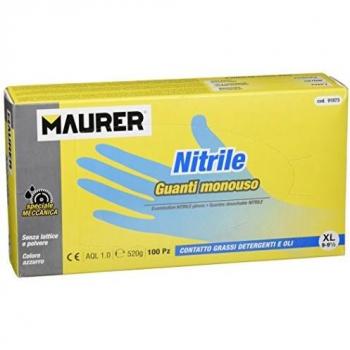 Guanti monouso in nitrile anallergici, ambidestri, resistenti - Taglia XL - Maurer - Confezione da 100 pezzi