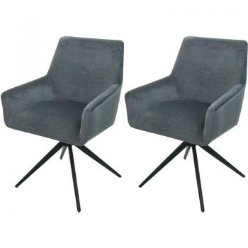 Lot de 2 chaises de salle à manger pivotantes avec accoudoirs en tissu gris foncé