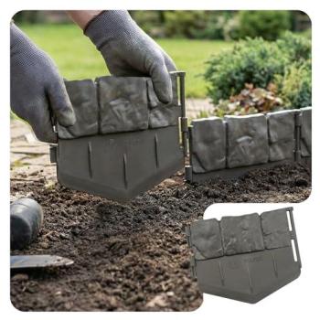Bordure de jardin imitation pierre 21.4m en plastique flexible et résistant, set de 140 pièces, gris, facile à installer sans creuser
