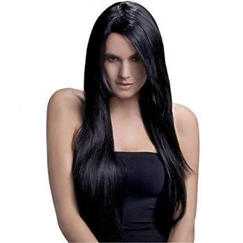 Peruca Longa Lisa Preta com Franja - Coleção Fever Smiffys para Carnaval