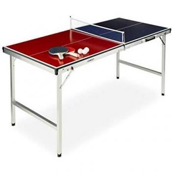 Foldable Portable Table Tennis Set with Net, 2 Bats, and 3 Balls - Blue/Red Aluminum MDF, 67.5 x 151 x 67.5 cm