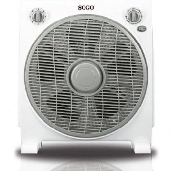 Sogo Ventilador Box Fan 45W Blanco/Gris Silencioso de Mesa Multidirección 3 Velocidades Temporizador 30cm Rotatorio 12 Pulgadas SS-21120