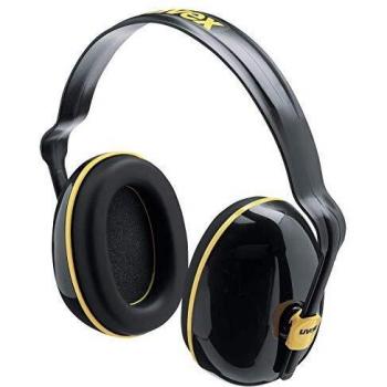 Protetor Auditivo Uvex K200, Cápsula, SNR 28 dB, Ajustável e Rotativo, Preto/Ocre