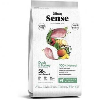 Dibaq Sense Grain Free Pato y Pavo. 2 Kg. Alimento 100% Natural para Perros Mayores de 7 años o Tendencia al sobrepeso.