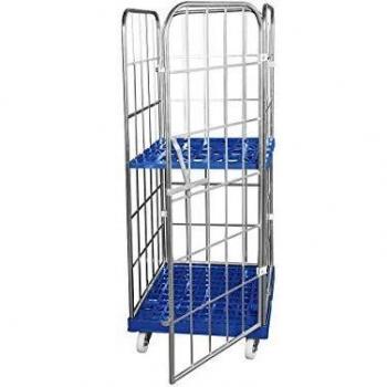 Roll-conteneur avec socle roulant en plastique, 4 côtés, galvanisé -