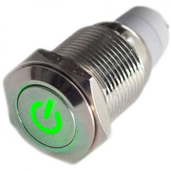 HOTSYSTEM Interruptor de boton de tipo de 16mm 12V,con luz de LED con icono de Energía materia metalica para Automovil,barco,etc,color de LED verde