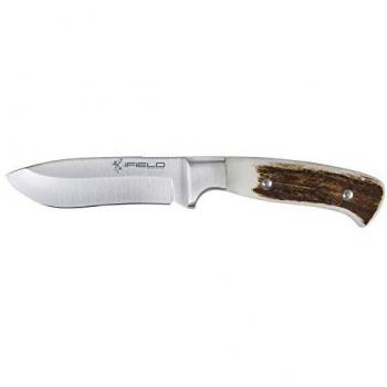 Cuchillo de Caza Deportivo iField Workout EL29110, Hoja MOVA Satinada de 10,3 cm, Virola de Acero Inoxidable y Funda Negra de Piel para Camping y Actividades al Aire Libre