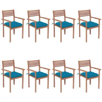 8-Piece Stackable Garden Chairs Set with Cushions - Solid Teak Wood