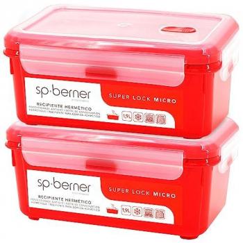 Set de 2 Herméticos Super Lock Micro 1,9 L para Cocinar al Vapor y Almacenar Alimentos con Cierre Clip