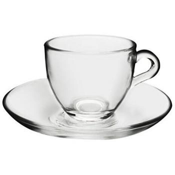 Set 6 tazzine da caffè con piattino in vetro trasparente
