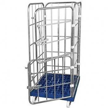 Roll-conteneur avec socle roulant en plastique, 4 côtés, galvanisé -