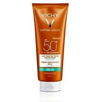 Vichy Capital Soleil Leite Protector Fresco SPF50+ 300ml - Protetor solar em formato de leite, fator de proteção solar 50+, embalagem econômica de 300ml, textura leve e fresca, resistente à água, adequada para