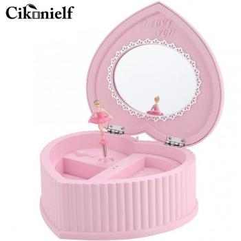 Peach Heart Shaped Ballerina Musical Jewelry Box with Crank Mechanism for Girls - Perfect Valentine's Day Gift