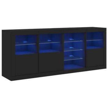 Buffetkast met LED-verlichting - 164 x 37 x 67 cm - Zwart - Houtmateriaal