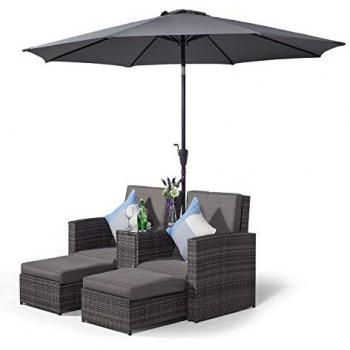 Nevada Grey Rattan Double Reclining Sun Loungers Set with Parasol & Outdoor Cover