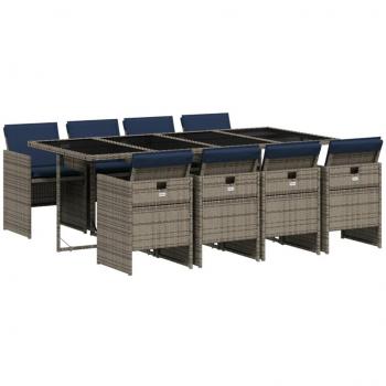 Ensemble de jardin 9 pièces avec coussins en résine tressée grise