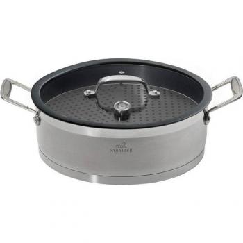 SABATIER INTERNATIONAL Aromadampfgarer Servierpfanne Ø 28 cm mit Teflon™ Anti Haft Beschichtung, Induktion, Edelstahl 18/10