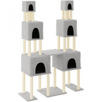 Kratzbaum Kletterturm für Katzen mit Sisal Kratzflächen 199 cm grau