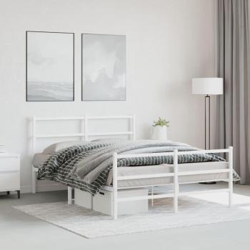 vidaXL Metal Bed Frame without Mattress with Footboard White 140x200cm