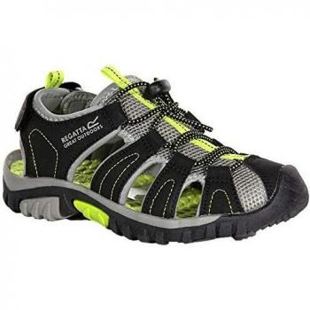 Regatta Kids' Westshore Closed Toe Lightweight Walking Sandals - Black Lime Green, Size UK 5