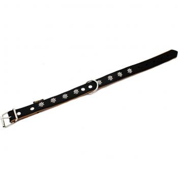 Collier en cuir Heim Edelweiß noir/naturel pour chien - taille 36-44 cm, largeur 25 mm