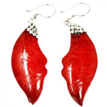 Pendientes de plata con coral en forma de hoja - Caída de hojas