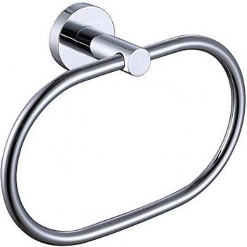 Black Oval Wall-Mounted Stainless Steel Towel Ring with Rotating Feature - Gold Finish